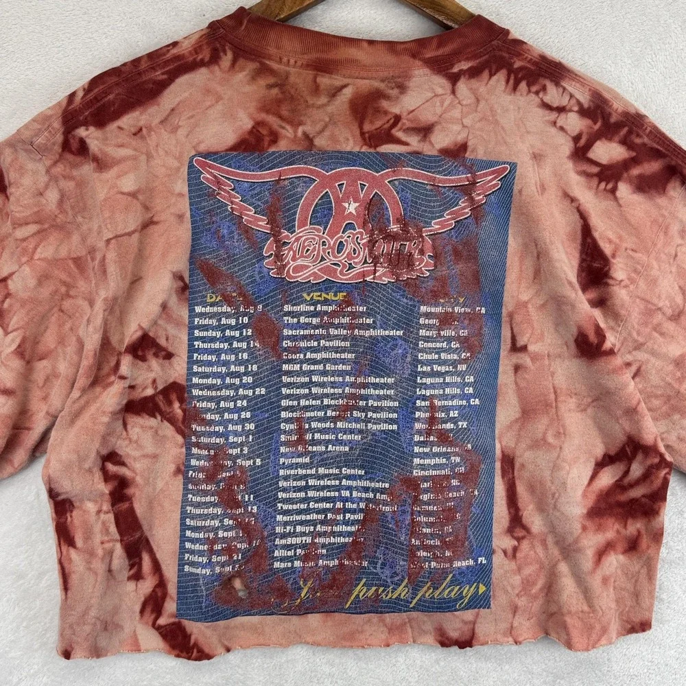 Vintage Aerosmith Shirt Mens Large Tie Dye Cropped Just Push Play‎ USA Tour 00s - Picture 6 of 9